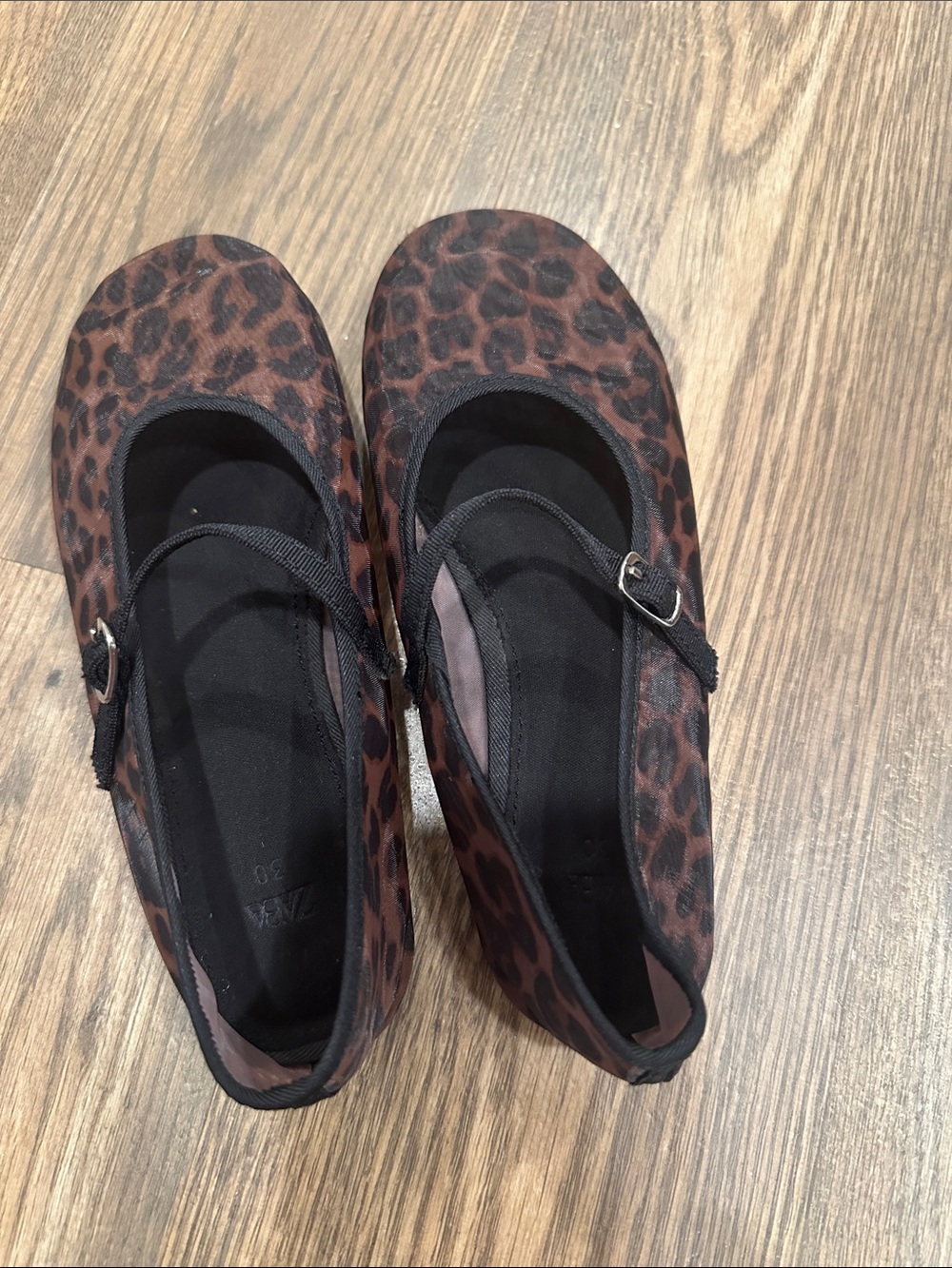 Zara Leopard Print Mary Jane Flats - Brown/Black